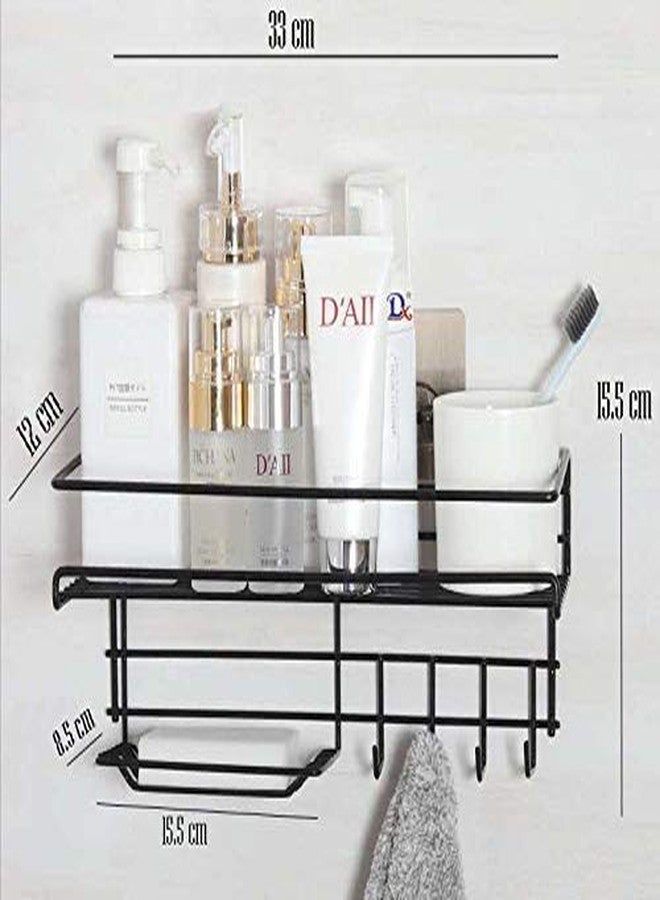 DENSITY COLLECTION Self-Adhesive Shower Shelf Soap with Hooks - Rustproof Bathroom Shower Caddy Storage Organizer - Stainless Steel Shower Rack Basket for Shampoo Soap Razor (Black) - Image 4